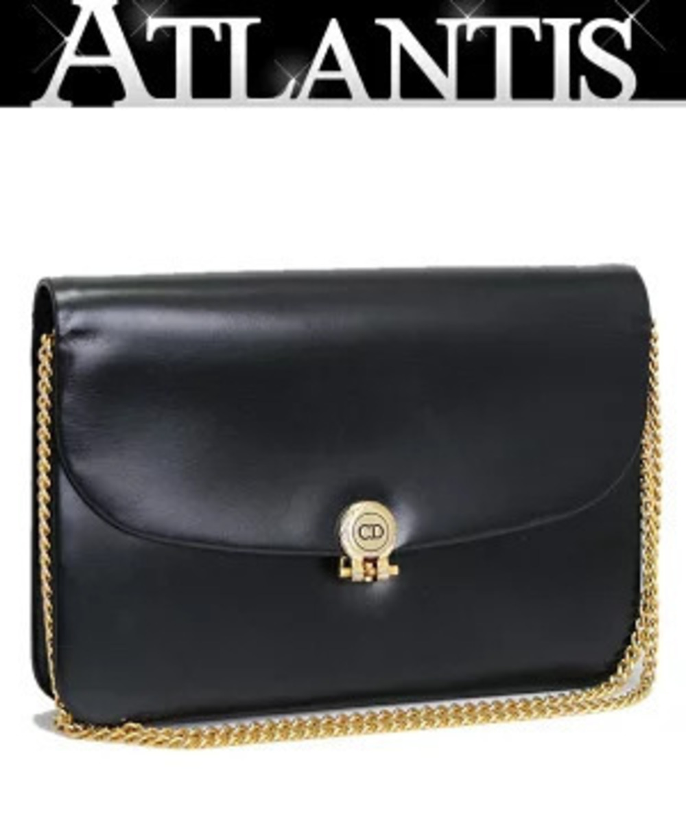 Christian Dior Chain Shoulder Bag Leather Black